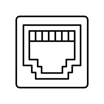 Ethernet line icon. Vector illustraton. LAN port interface on devices like modems computers, routers, servers. Connection with cable to wired local area network. Online communicaton internet concept. 