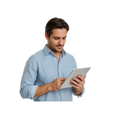 Concentrated Young Man Using Tablet Computer