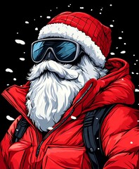 Winter Fun With Santa Claus Skiing on the Mountain with a Happy Child