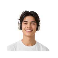 Happy Young Man Listening to Music with Wireless Headphones