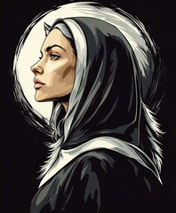 Elegant Black Woman with Glamorous Hair and Fashionable Hood Vector Illustration