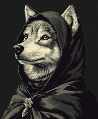 Gothic Halloween Illustration of a Woman with a Scary Dog Face
