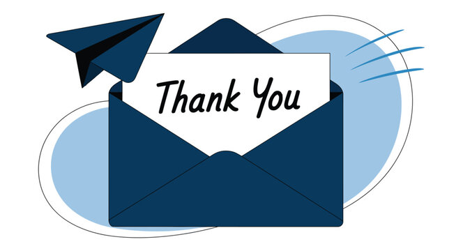 Thank You note with flying paper airplane and envelope on abstract background — concept illustration for gratitude and appreciation