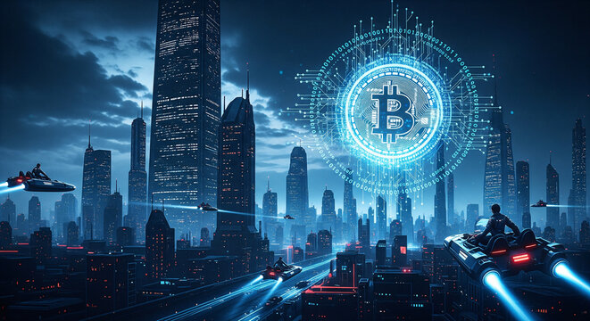 Bitcoin tech with sci-fi scene