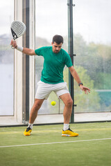 Padel player showcasing professional gear, perfect for online store banners, padel championship...