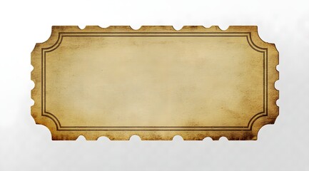 Blank vintage ticket with textured paper isolated on transparent background 