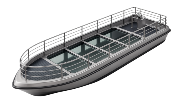 Glass-bottom passenger ferry with transparent viewing sections along the hull