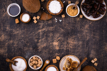 Various sugar replacement, healthy sweetener concept
