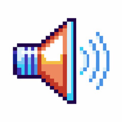 Fototapeta premium Pixel art loudspeaker icon with sound waves retro digital audio volume symbol, modern minimal game design element
