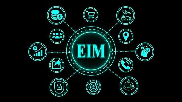 EIM Enterprise information management system concept. Business, Technology, Internet and networking concept.businessman accessing digital documentation system through virtual screen interface.
