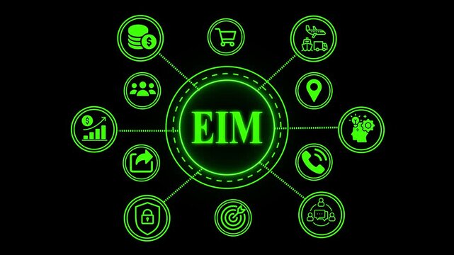 EIM Enterprise information management system concept. Business, Technology, Internet and networking concept.businessman accessing digital documentation system through virtual screen interface.