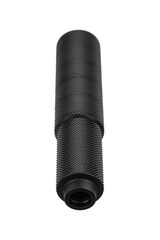 Black Firearm Suppressor on White Background