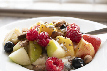 Healthy fruit bowl for health and wellness. Food blog photography. Fresh fruit photography to use for social media food influencers. Perfect for health, fitness, nutrition, clean eating, and wellness.