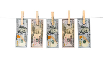 Isolated Money Laundering Concept: US Dollar Banknotes on White.