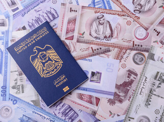 OAE passport for travelling, flying and doing business. Arabic document, id