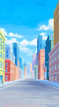city street scene in modern cartoon and anime style