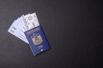 OAE passport for travelling, flying and doing business. Arabic document, id
