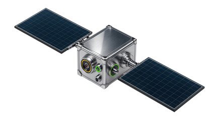 Rectangular navigation satellite with dual solar arrays extending from opposite sides