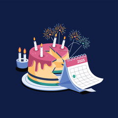 vector Birthdays, New Year celebrations, and the number 2025 Birthday Cake Icon
