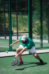 Padel athlete during intense rally great visual for online and print campaigns