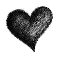 Hand-Drawn Black Pencil Heart Doodle Line Art Illustration