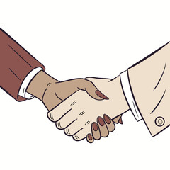 Two hands shaking in agreement with brown suits handshake business