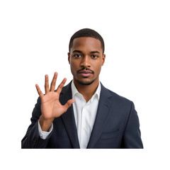 Confident African American Businessman Showing Five Fingers, Hand Gesture