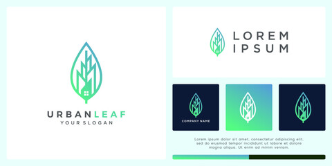 Naklejka premium Abstract urban leaf logo design with building and leaf