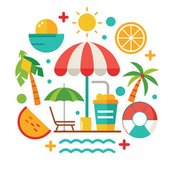 Tropical Beach Vector Icons &ndash; Sun, Umbrella, and Island Resort Elements