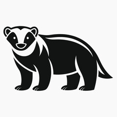 Fototapeta premium Black Honey Badger Silhouette Isolated on White Background