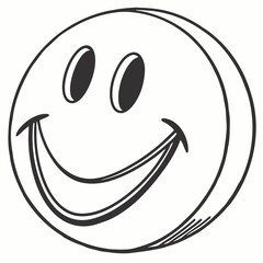 Simple black and white smiley face with wide grin and oval eyes happy cheerful