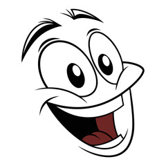 Joyful cartoon face with wide smile and big eyes expression happy