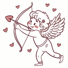 Cupid shooting arrow with hearts valentine love