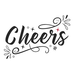 Cheers handwritten text with festive embellishments lettering calligraphy