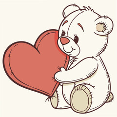 Adorable teddy bear holding a red heart love cute
