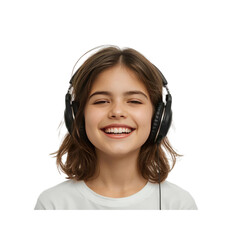 Happy Teenage Girl Listening to Music with Headphones