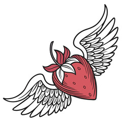 Red strawberry with white wings fruit flying
