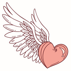 Pink heart with maroon wings love romance