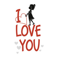 Silhouette girl holding heart with love message vector