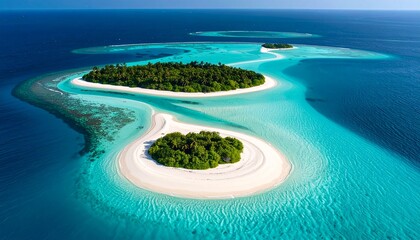 Aerial view of tropical islands with white sand beaches and turquoise water