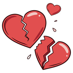 Broken red hearts with drops broken heart love