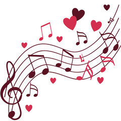 Obraz premium Musical notes and hearts on a white background love melody