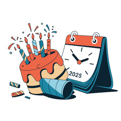 vector Birthdays, New Year celebrations, and the number 2025 Birthday Cake Icon
