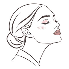 Elegant woman profile with closed eyes and blush beauty fashion