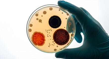 Scientist Hand Holding Petri Dish with Bacterial Colonies - Microbiology Lab Research