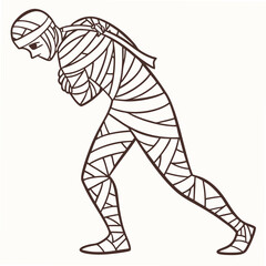 Mummy character illustration with dark brown outline halloween ancient