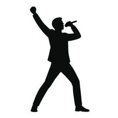 Silhouette Singer Performing with Microphone on Stage

