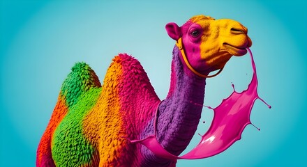 Colorful Pop Art Camel Portrait with Vibrant Rainbow Colors Digital Art Illustration