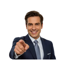 Confident Businessman Pointing Directly at the Camera with a Friendly Smile