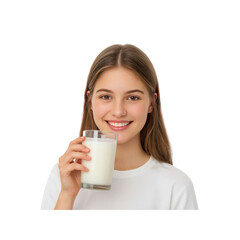Happy Teenage Girl Drinking a Glass of Milk